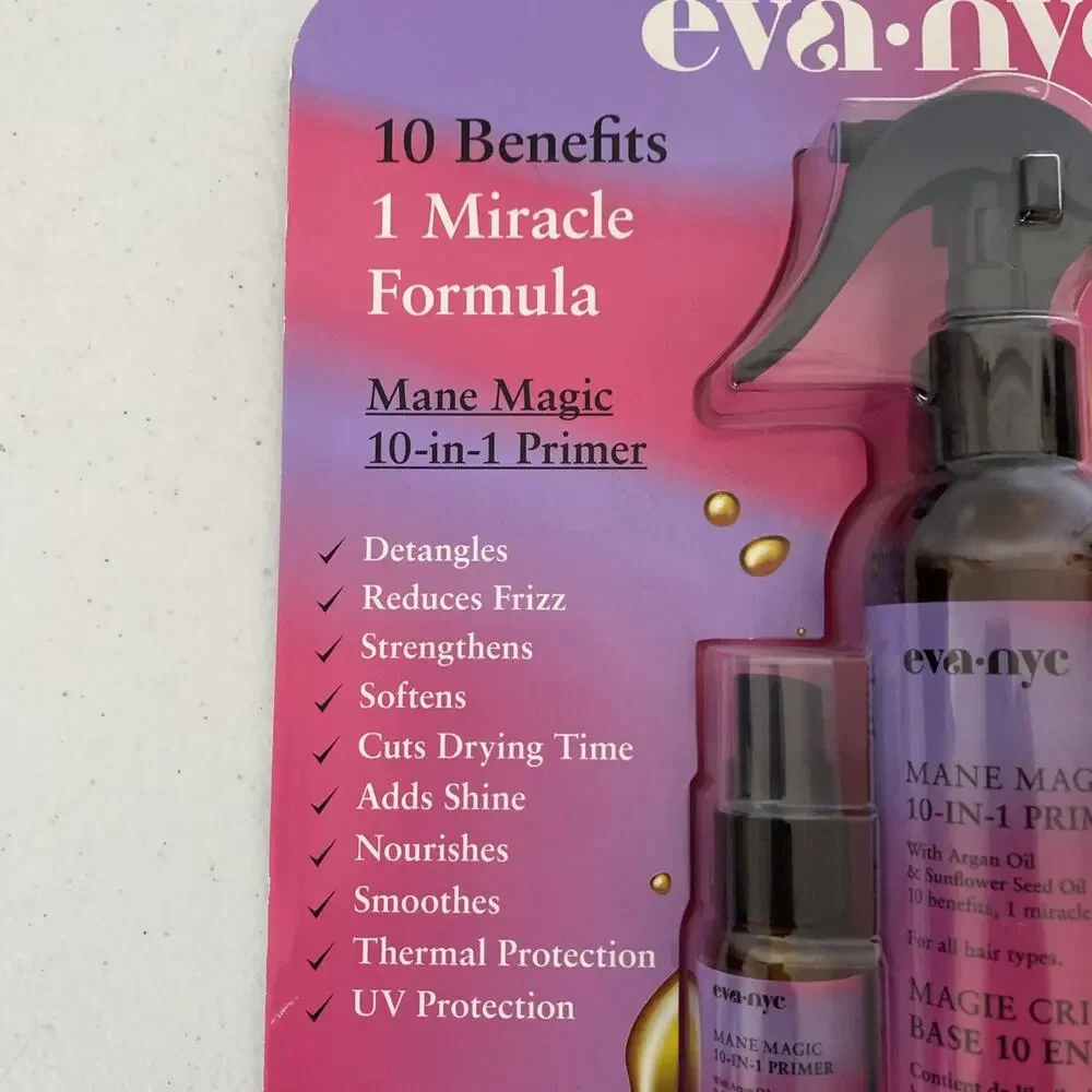 Eva NYC Mane Magic 10-in-1 Primer FULL SIZE (6 oz) & 1 OZ Travel Size new sealed